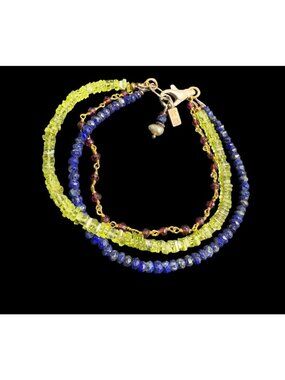 Vintage RB 925 Triple Strand Bracelet Multi Gemstone Beaded Lapis Peridot Garnet